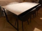 Eethoek met marmeren tafel (200x90) drie stoelen en bankje, Ophalen, Gebruikt, 4 tot 6 stoelen