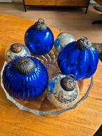 Glazen kerstballen op glazen schaal (blauw/wit), Diversen, Kerst, Ophalen
