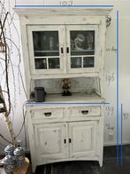 Mooie vintage witte servieskast met glazen deurtjes, Ophalen, Gebruikt, 100 tot 150 cm, 150 tot 200 cm