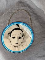 Spiegeltje rond met ketting. Afbeelding Pierrot clown, Ophalen of Verzenden