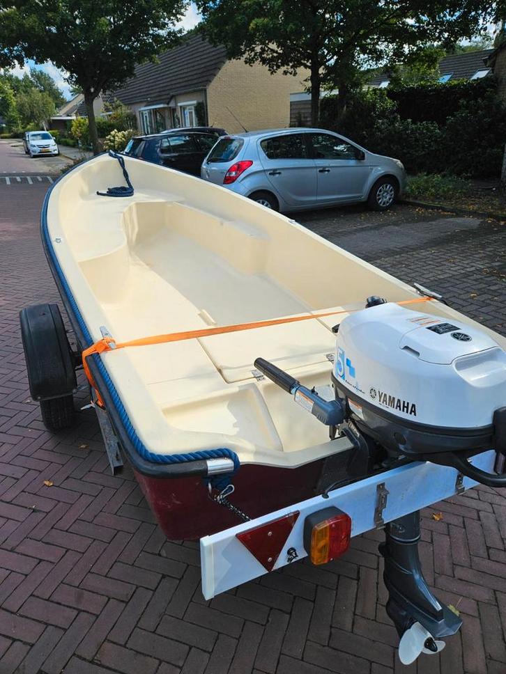 Boot met Yamaha 5pk fourstroke op trailer incl. Afdekzeil, Watersport en Boten, Zeilen en Zeiltoebehoren, Gebruikt, Overige typen