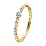 Gouden bicolor bolletjes ringetje met zirkonia - 14KRT goud, Met strass, Nieuw, Ophalen of Verzenden, Kleiner dan 17
