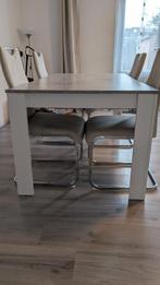 Eettafel wit/lichtgrijs + 4 stoelen ., Ophalen of Verzenden, Zo goed als nieuw, Vier personen, Metaal