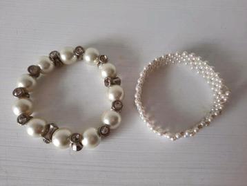 2x Parelarmbanden Parel Armbanden met Strass