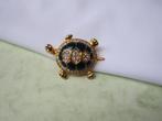 Broche schildpad / blauw groen emaille rijnsteentjes, Sieraden, Tassen en Uiterlijk, Broches, Met kristal, Overige materialen