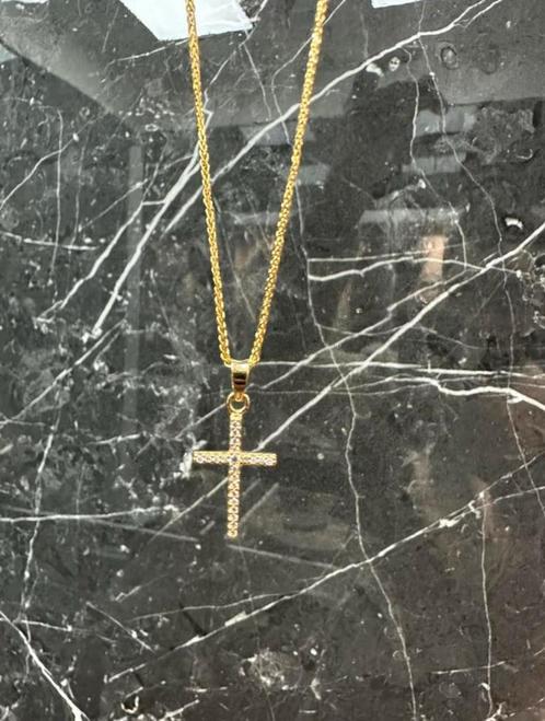 14k gouden vossenstaart ketting met kruishanger, Sieraden, Tassen en Uiterlijk, Kettingen, Nieuw, Goud, Ophalen of Verzenden
