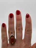 A90 Prachtige zilveren barnsteen ring maat 18,25, Sieraden, Tassen en Uiterlijk, Ringen, 18 tot 19, Ophalen of Verzenden, X, Met edelsteen