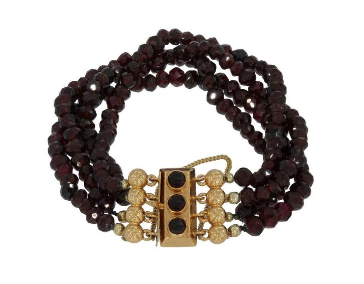 Granaat 4-strengs antieke armband fraai 14k slot goud dames, Sieraden, Tassen en Uiterlijk, Antieke sieraden, Armband, Goud, Met edelsteen