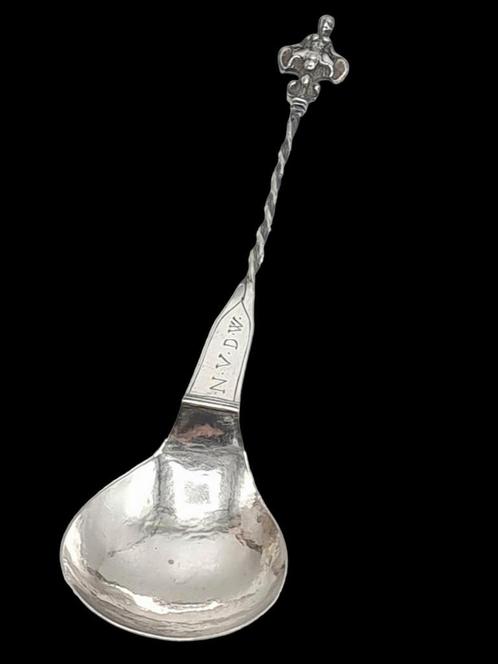 Antieke Zilveren Lepel boven zijde gevleugeld engel, Antiek en Kunst, Antiek | Goud en Zilver, Verzenden