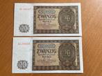 2 x 20 Mark UNC 1948 opeenvolgende nummers, Postzegels en Munten, Bankbiljetten | Europa | Niet-Eurobiljetten, Ophalen of Verzenden