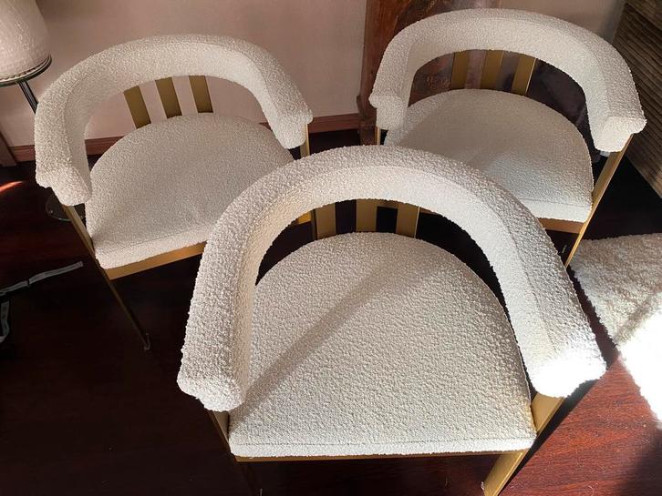 3x Eetkamerstoelen Eichholtz clubhouse bouclé, Huis en Inrichting, Stoelen, Zo goed als nieuw, Drie, Metaal, Stof, Overige kleuren