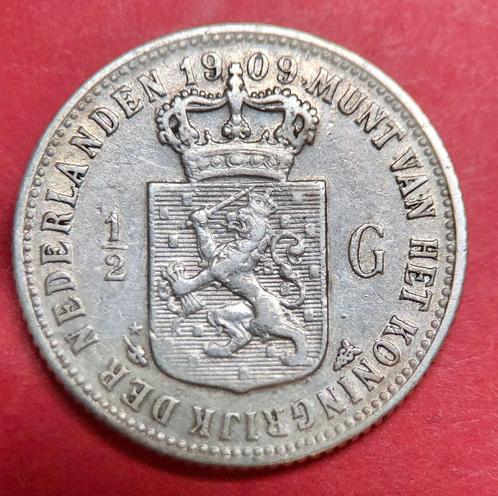 Halve gulden 1909. Zfr-., Postzegels en Munten, Munten | Nederland, Losse munt, ½ gulden, Koningin Wilhelmina, Zilver, Ophalen of Verzenden