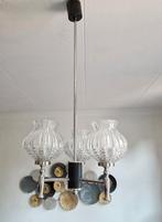 Vintage Hanglamp Glas Chroom 70s, Gebruikt, Vintage, Ophalen of Verzenden, Glas