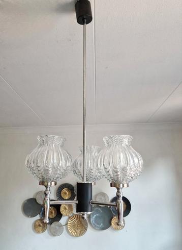 Vintage Hanglamp Glas Chroom 70s beschikbaar voor biedingen