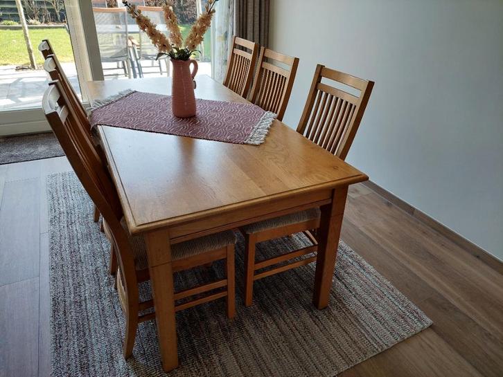 Mooie blank eiken eettafel met 6 stoelen, Huis en Inrichting, Tafels | Eettafels, Gebruikt, 50 tot 100 cm, 150 tot 200 cm, Vijf personen of meer