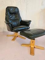 Vintage recliner draaifauteuil Hjort Knudsen  met voetstoel, Huis en Inrichting, Fauteuils, Ophalen, Gebruikt, 75 tot 100 cm, Vintage