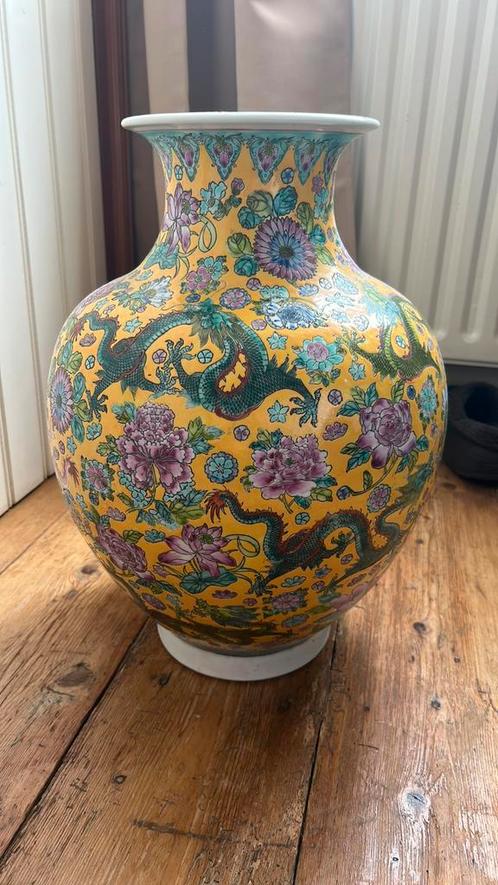 Antieke chinese vaas, Huis en Inrichting, Woonaccessoires | Vazen, Zo goed als nieuw, Geel, Minder dan 50 cm, Aardewerk of Porselein