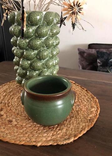 💝 Vintage BROCANTE grespot uienpot groen bruin beschikbaar voor biedingen