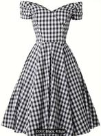 Vintage retro zwart-wit geruite jurk met kant maat 38 M, Ophalen of Verzenden, Zo goed als nieuw, Maat 38/40 (M), Wit