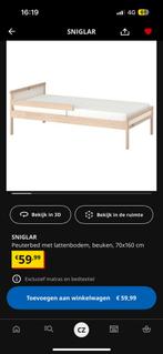 IKEA SNIGLAR Peuterbed met lattenbodem en matras, Ophalen, 70 tot 85 cm, Zo goed als nieuw, Lattenbodem