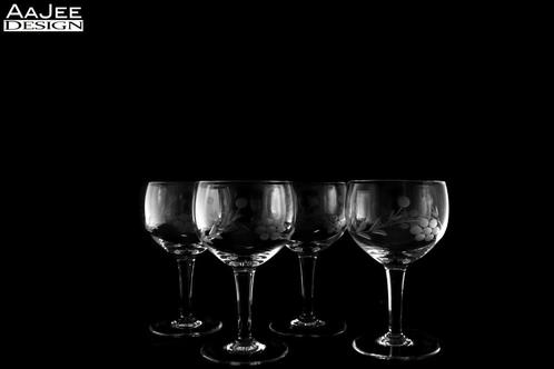 Set van 4 heldere roemer glazen met ballonkelk - Mangaanglas, Antiek en Kunst, Antiek | Glas en Kristal, Ophalen of Verzenden