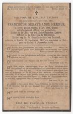 Franciscus S. Hermus 1812 Breda + 1899 Bergen op Zoom, 87 jr, Verzamelen, Bidprentjes en Rouwkaarten, Verzenden