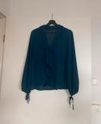 Petrol blauwe ruffle ruches blouse shirt Zara maat L, Zara, Maat 42/44 (L), Zo goed als nieuw, Verzenden