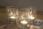 Glazen windlicht steenslag waxinehouder glas stoer landelijk, Verzenden, Nieuw
