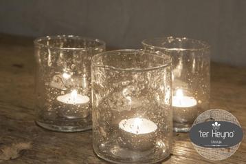 Glazen windlicht steenslag waxinehouder glas stoer landelijk beschikbaar voor biedingen