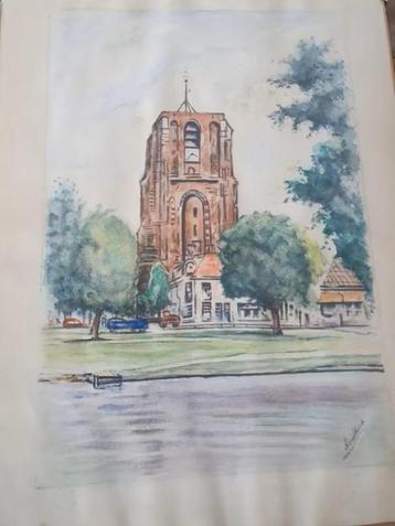 Oude aquarel Leeuwarden de Oldenhove Aquarel A. V. D Noord beschikbaar voor biedingen