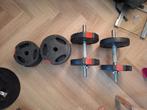 Dumbels verstelbaar, 2 stangen met 12 schijven, Sport en Fitness, Ophalen, Zo goed als nieuw, Dumbbell