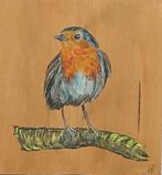 Schilderij Roodborst op gebruikt hout, Ophalen of Verzenden