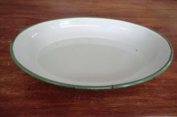 vintage emaille ovale schaal - groen wit beschikbaar voor biedingen