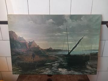 vintage prent, schilderij zeevaart schepen, Frankrijk, groot beschikbaar voor biedingen