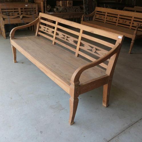 Unieke stationsbank RQ4 oud teak hout Ibiza lounge bank tuin, Antiek en Kunst, Antiek | Meubels | Stoelen en Banken, Ophalen of Verzenden