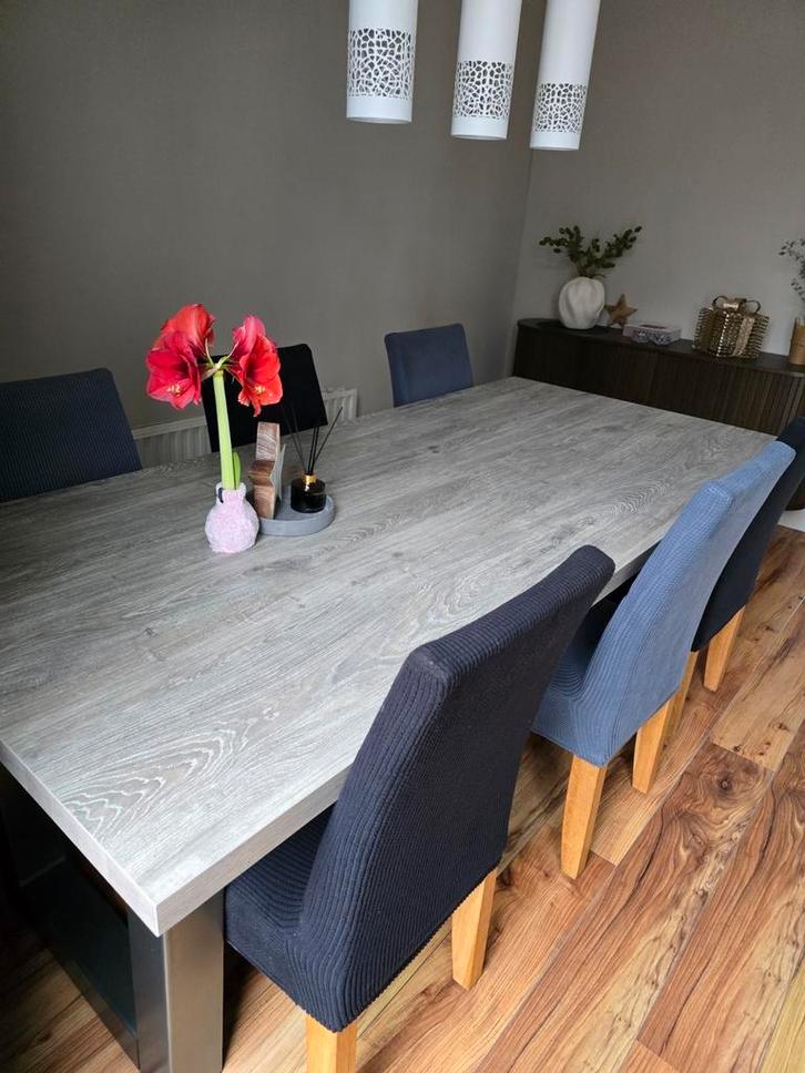 Prachtige eettafel (100 x 220) inclusief 6 stoelen., Huis en Inrichting, Tafels | Eettafels, Zo goed als nieuw, 50 tot 100 cm