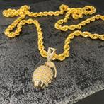 14k gouden rope ketting met granaat bom kettinghanger, Ophalen of Verzenden, Zo goed als nieuw, Goud