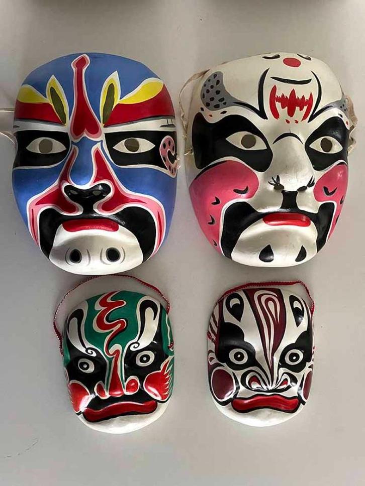 Aziatisch chinese opera masker x 4 - Nieuw, Antiek en Kunst, Kunst | Niet-Westerse kunst, Ophalen of Verzenden