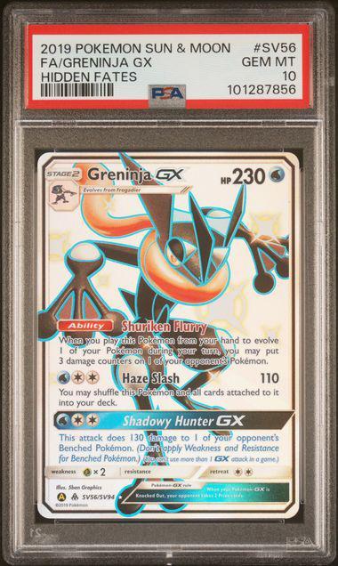 Greninja SV56 PSA 10 Hidden Fates, Hobby en Vrije tijd, Verzamelkaartspellen | Pokémon, Zo goed als nieuw, Ophalen of Verzenden