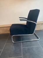 Twee Gispen 405 fauteuils, chroom, nieuwe zwarte ribstof, Huis en Inrichting, Design, 75 tot 100 cm, Zo goed als nieuw, Metaal