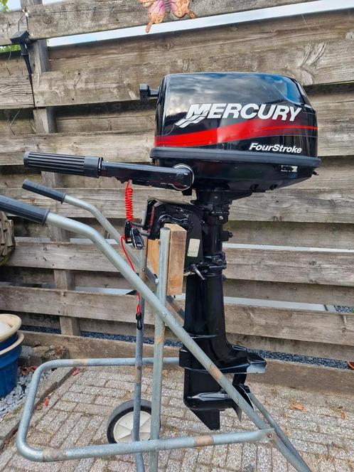 Mercury 5pk 4 takt langstaart buitenboordmotor met tank, Watersport en Boten, Buiten- en Binnenboordmotoren, Gebruikt, Benzine