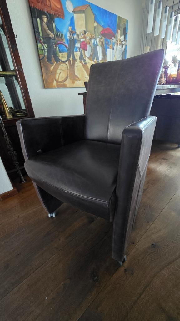 6 eetkamerfauteuils vol anilineleder + teak tafel 225 x 100, Huis en Inrichting, Stoelen, Zo goed als nieuw, Vijf, Zes of meer stoelen