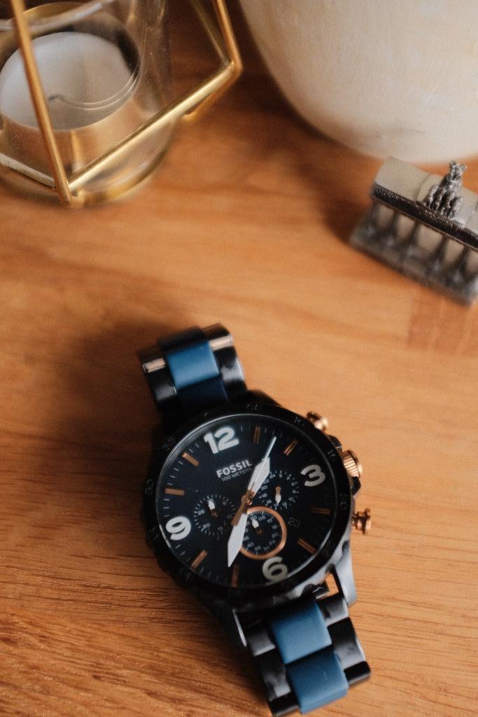 Fossil JR1494 – donkerblauw/zwart – herenhorloge, Sieraden, Tassen en Uiterlijk, Horloges | Heren, Gebruikt, Polshorloge, Overige merken