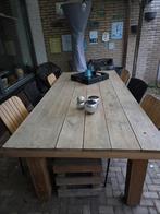 Tuintafel van steigerhout met 6 stoelen, Tuin en Terras, Ophalen, Gebruikt, Rechthoekig, Hout