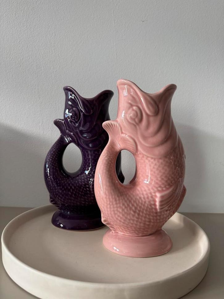 Keramiek Vis Waterkan/Karaf - Roze & Paars, Huis en Inrichting, Woonaccessoires | Vazen, Nieuw, Overige kleuren, Minder dan 50 cm