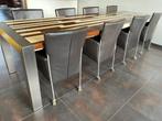 Grote eettafel met 8 stoelen, Huis en Inrichting, Tafels | Eettafels, Ophalen, Gebruikt, 100 tot 150 cm, 200 cm of meer