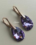 Oorbellen Swarovski kristal NIEUW goud zilver ketting parel, Met kristal, Hangers, Paars, Nieuw