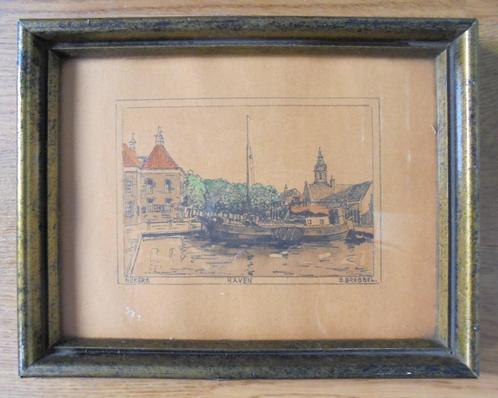 Bob Brobbel (1907-1971).Haven van Nijkerk .Uniek!, Antiek en Kunst, Kunst | Schilderijen | Klassiek, Ophalen of Verzenden