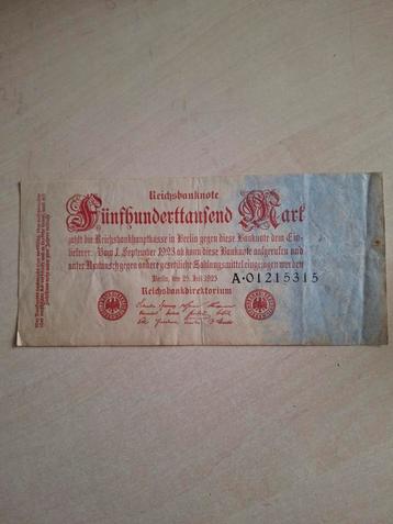 500.000 Mark biljet Berlijn 1923 beschikbaar voor biedingen