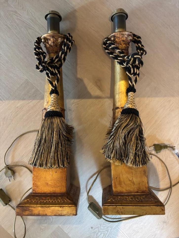 Set vergulde klassieke lampvoeten met kwasten – 64 cm hoog, Antiek en Kunst, Curiosa en Brocante, Ophalen